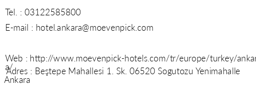 Mvenpick Hotel Ankara telefon numaralar, faks, e-mail, posta adresi ve iletiim bilgileri